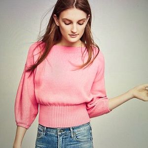 Anthropologie Cropped Balloon Sleeve Pullover by Knitted & Knotted